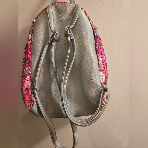Justice Girls Mini Backpack Flip Sequin with Initial B, Pink & White Pom Pom - Picture 7 of 10